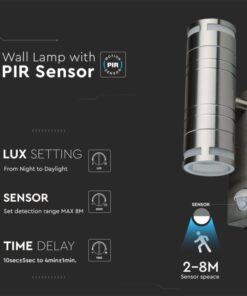 Εξωτερικό επιτοίχιο φωτιστικό 2 x GU10 Στρογγυλό Satin Nickel με αισθητήρα V-TAC – 5157