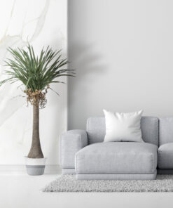 GloboStar® Artificial Garden POSITANO 20319 Διακοσμητικό Πλεκτό Καλάθι – Κασπώ Γλάστρα – Flower Pot Γκρι με Λευκό Φ25cm x Υ25cm