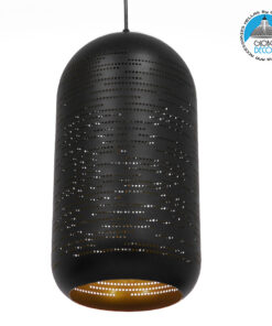 GloboStar® SAGA 01591 Μοντέρνο Κρεμαστό Φωτιστικό Οροφής Μονόφωτο 1 x E27 Μαύρο – Χρυσό Μεταλλικό Καμπάνα Φ20 x Υ41cm