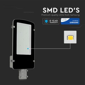 LED Φωτιστικό Δρόμου 100W V-TAC PRO Samsung Chip 110° 10000lm Μαύρο-Γκρι Αδιάβροχο IP65 Ψυχρό Λευκό 6400K – 215301