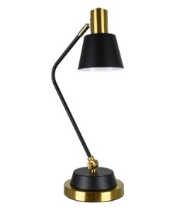 GloboStar® LETO 00834 Μοντέρνο Επιτραπέζιο Φωτιστικό Γραφείου Μονόφωτο Μεταλλικό Μαύρο – Χρυσό Φ13 x Μ30 x Π18 x Υ54cm