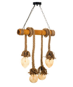 InLight Κρεμαστό φωτιστικό από καφέ σχοινί και μπαμπού 4XE27 D:60cm (5307-4)