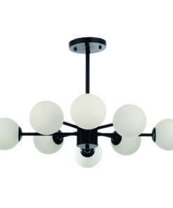 InLight Κρεμαστό φωτιστικό από μαύρο μέταλλο και λευκή οπαλίνα 8XG9 D:75cm (5315-8)