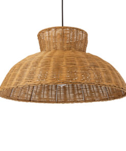 GloboStar® MALABO 02328 Boho Κρεμαστό Φωτιστικό Οροφής Μονόφωτο 1 x E27 AC220-240V IP20 – Φ60 x Υ31cm – Καφέ Ξύλινο Μπαμπού Πλέγμα – 5 Χρόνια Εγγύηση