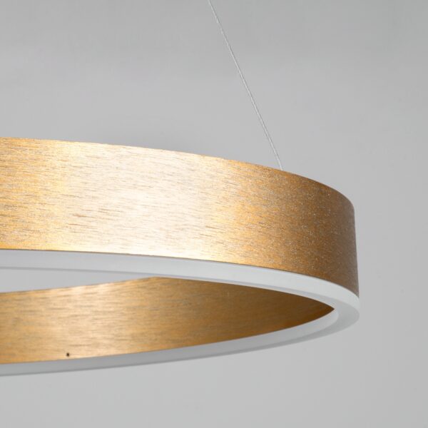 GloboStar® VENOM TRIO 61190-DECO Κρεμαστό Φωτιστικό Δαχτυλίδι-Κύκλος LED CCT 120W 14158lm 120° AC 220-240V – Εναλλαγή Φωτισμού μέσω Τηλεχειριστηρίου All In One Ψυχρό 6000K+Φυσικό 4500K+Θερμό 2700K Dimmable Φ40+60+80cm – Χρυσό Βούρτσας – 3 Years Warranty