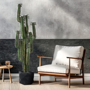 GloboStar® Artificial Garden GENOVA 20726 Επιδαπέδιο Πολυεστερικό Τσιμεντένιο Κασπώ Γλάστρα – Flower Pot Μαύρο Φ40 x Υ30cm