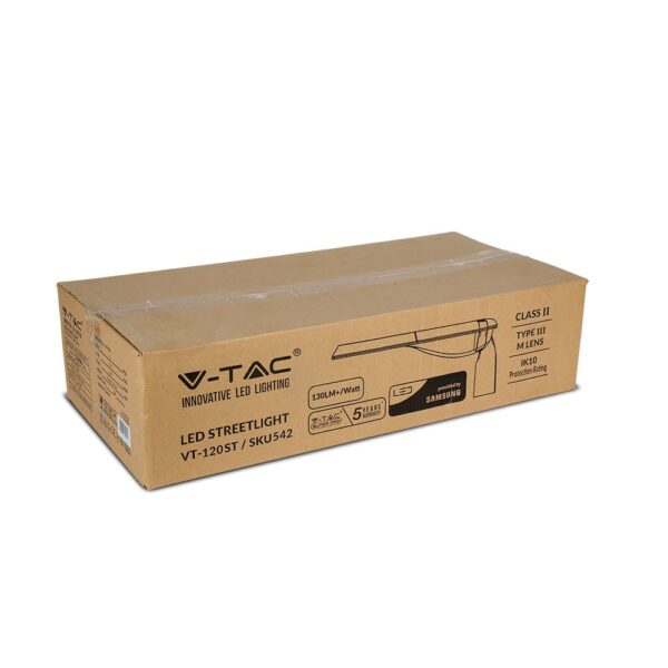 LED Φωτιστικό Δρόμου 120W V-TAC PRO Samsung Chip 15600lm Γκρι Αδιάβροχο IP66 Φυσικό Λευκό 4000K – 542