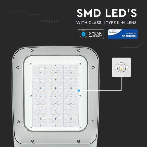 LED Φωτιστικό Δρόμου 120W V-TAC PRO Samsung Chip 15600lm Γκρι Αδιάβροχο IP66 Φυσικό Λευκό 4000K – 542