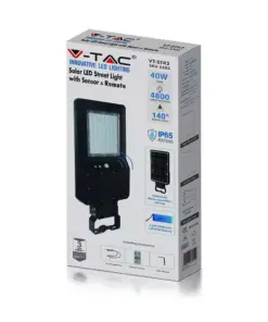 LED ηλιακό φωτιστικό δρόμου 40W (120lm/w) φυσικό λευκό 4000K μαύρο σώμα V-TAC – 5503