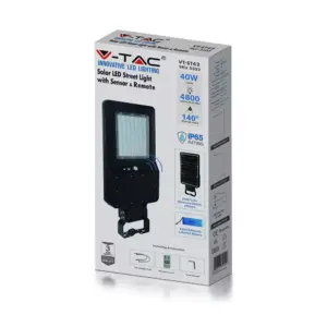 LED ηλιακό φωτιστικό δρόμου 40W (120lm/w) φυσικό λευκό 4000K μαύρο σώμα V-TAC – 5503