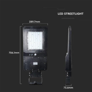 Led Ηλιακό Φωτιστικό Δρόμου 40W  IP65 Μαύρο με Ανιχνευτή Κίνησης και Αισθητήρα Φωτός  V-TAC  Ψυχρό Λευκό – 5504