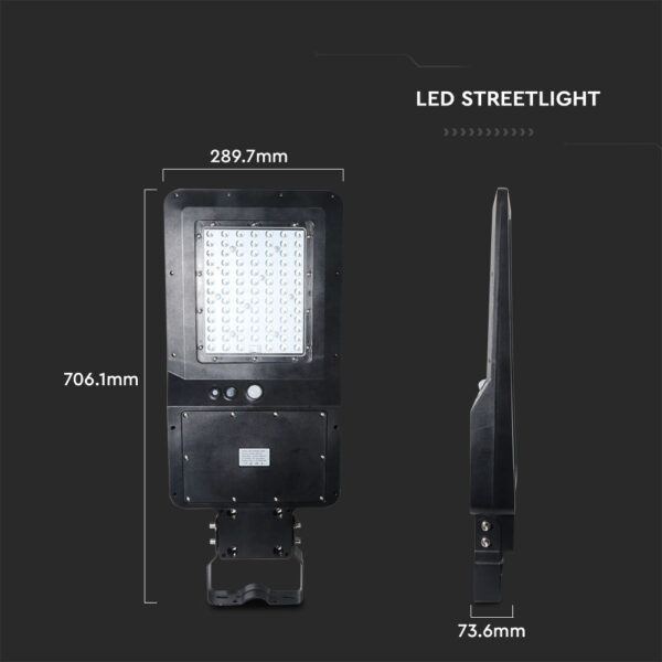 Led Ηλιακό Φωτιστικό Δρόμου 40W  IP65 Μαύρο με Ανιχνευτή Κίνησης και Αισθητήρα Φωτός  V-TAC  Ψυχρό Λευκό – 5504