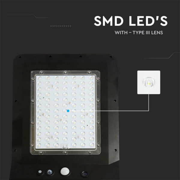 Led Ηλιακό Φωτιστικό Δρόμου 40W  IP65 Μαύρο με Ανιχνευτή Κίνησης και Αισθητήρα Φωτός  V-TAC  Ψυχρό Λευκό – 5504