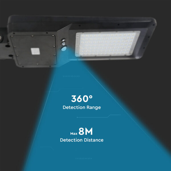 Led Ηλιακό Φωτιστικό Δρόμου 40W  IP65 Μαύρο με Ανιχνευτή Κίνησης και Αισθητήρα Φωτός  V-TAC  Ψυχρό Λευκό – 5504