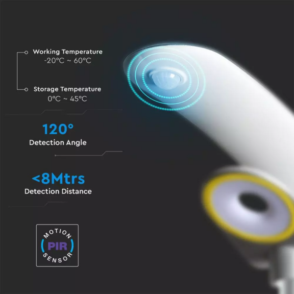 Ηλιακό φωτιστικό κήπου LED 20W IP65 Φυσικό λευκό 4000K με ασημί και λευκό σώμα και ανιχνευτή κίνησης V-TAC – 5505