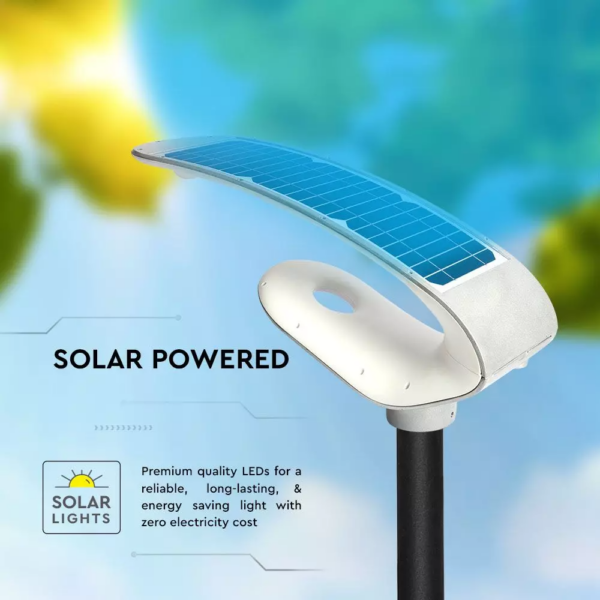 Ηλιακό φωτιστικό κήπου LED 20W IP65 Φυσικό λευκό 4000K με ασημί και λευκό σώμα και ανιχνευτή κίνησης V-TAC – 5505