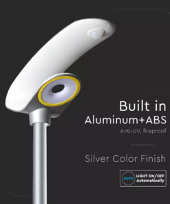 Ηλιακό φωτιστικό κήπου LED 20W IP65 Φυσικό λευκό 4000K με ασημί και λευκό σώμα και ανιχνευτή κίνησης V-TAC – 5505