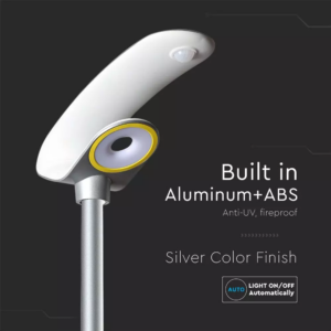 Ηλιακό φωτιστικό κήπου LED 20W IP65 Φυσικό λευκό 4000K με ασημί και λευκό σώμα και ανιχνευτή κίνησης V-TAC – 5505
