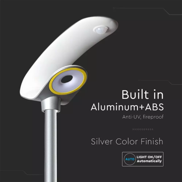 Ηλιακό φωτιστικό κήπου LED 20W IP65 Φυσικό λευκό 4000K με ασημί και λευκό σώμα και ανιχνευτή κίνησης V-TAC – 5505