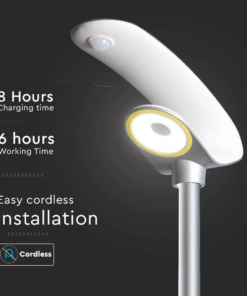 Ηλιακό φωτιστικό κήπου LED 20W IP65 Φυσικό λευκό 4000K με ασημί και λευκό σώμα και ανιχνευτή κίνησης V-TAC – 5505