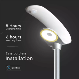 Ηλιακό φωτιστικό κήπου LED 20W IP65 Φυσικό λευκό 4000K με ασημί και λευκό σώμα και ανιχνευτή κίνησης V-TAC – 5505