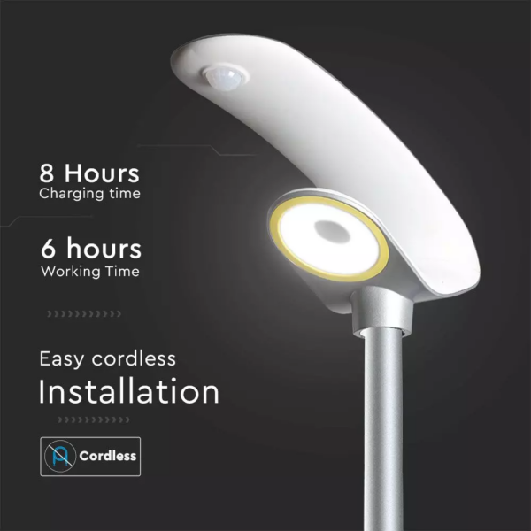 Ηλιακό φωτιστικό κήπου LED 20W IP65 Φυσικό λευκό 4000K με ασημί και λευκό σώμα και ανιχνευτή κίνησης V-TAC – 5505