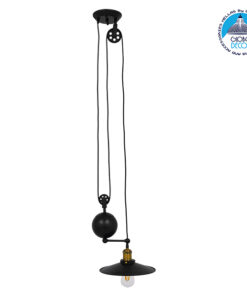 GloboStar® CARILO 01549 Vintage Industrial Κρεμαστό Φωτιστικό Οροφής Μονόφωτο 1 x E27 Μαύρο Μεταλλικό με Ρυθμιζόμενη Ανάρτηση Μ32 x Π26 x Υ120cm