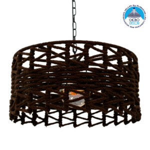 GloboStar® VERA 00920 Vintage Κρεμαστό Φωτιστικό Οροφής Μονόφωτο 1 x E27 Πλέγμα με Σκούρο Καφέ Σχοινί Φ50 x Y30cm