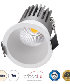 GloboStar® MICRO-B 60242 Χωνευτό LED Spot Downlight TrimLess Φ6cm 7W 910lm 38° AC 220-240V IP20 Φ6 x Υ7.8cm – Στρόγγυλο – Λευκό – Φυσικό Λευκό 4500K – Bridgelux COB – 5 Years Warranty