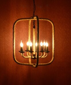 Κρεμαστό Φωτιστικό Οροφής Ορθογώνιο 8xE14 Σχοινί-Μέταλλο Καφέ-Μαύρο ACA DECOR – 563608PRT