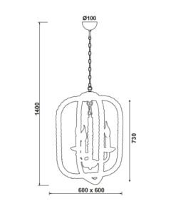 Κρεμαστό Φωτιστικό Οροφής Ορθογώνιο 8xE14 Σχοινί-Μέταλλο Καφέ-Μαύρο ACA DECOR – 563608PRT