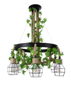 GloboStar® HELLET 01193 Vintage Industrial Κρεμαστό Φωτιστικό Οροφής Πολύφωτο 6 x E27 Μαύρο Μεταλλικό Πλέγμα με Μπεζ Σχοινί Φ72 x Y80cm