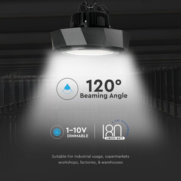 LED Καμπάνα Μαύρη 100W V-TAC PRO Samsung Chip 120° 18000lm IP65 Τροφοδοτικό Meanwell Ψυχρό 6400K – 567