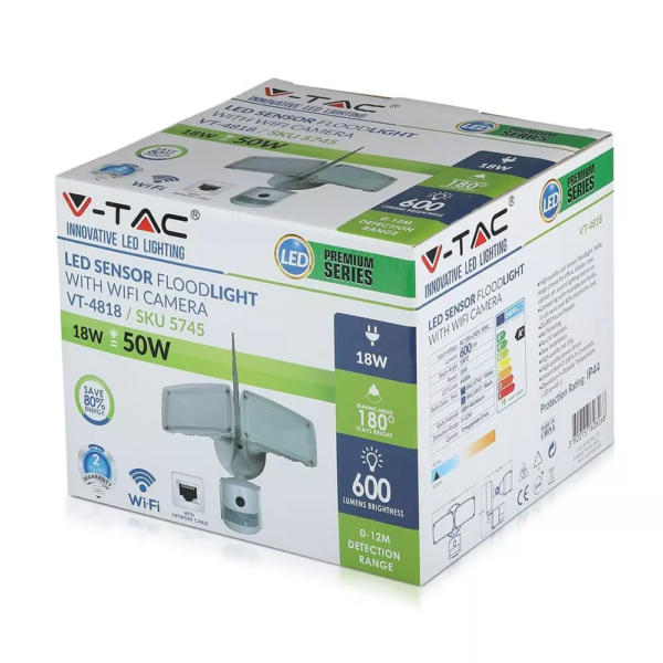 Προβολέας LED με ανιχνευτή Wi-Fi 18W Ψυχρό λευκό 6000K Λευκό σώμα V-TAC – 5745