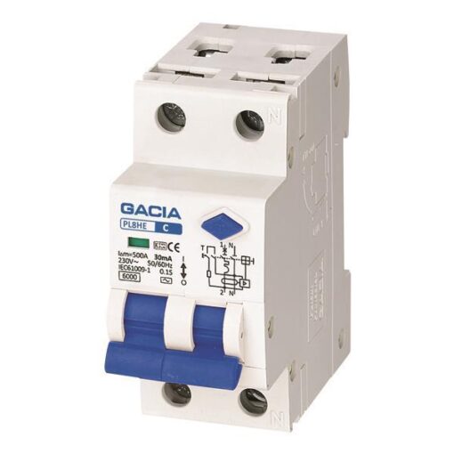 ΡΕΛΕ RCBO ΔΙΠΟΛΙΚΟ 32A 6KA 30mA 1+N GACIA TYPE B EUROLAMP – 500-43545