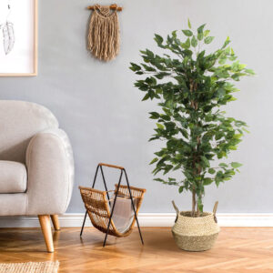GloboStar® Artificial Garden ANDROS 20316 Διακοσμητικό Πλεκτό Καλάθι – Κασπώ Γλάστρα – Flower Pot Καφέ με Μπεζ Φ22cm x Υ26cm