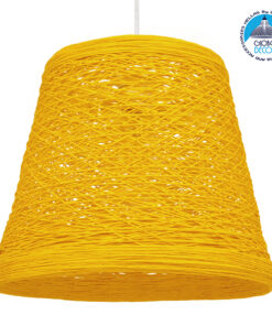 GloboStar® PLAYROOM 00998 Vintage Κρεμαστό Φωτιστικό Οροφής Μονόφωτο 1 x E27 Κίτρινο Ξύλινο Ψάθινο Rattan Φ32 x Υ27cm
