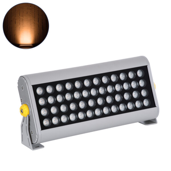 GloboStar® FLOOD-HENA 90446 Προβολέας Wall Washer για Φωτισμό Κτιρίων LED 48W 4080lm 30° AC 220-240V Αδιάβροχο IP67 Μ39 x Π6 x Υ17cm Αρχιτεκτονικό Πορτοκαλί 2200K - Ασημί - 3 Years Warranty