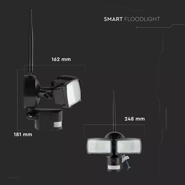 Προβολέας LED με ανιχνευτή Wi-Fi 18W Ψυχρό λευκό 6000K Μαύρο σώμα V-TAC – 5917