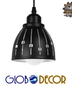 GloboStar® HUNTON 01476 Μοντέρνο Κρεμαστό Φωτιστικό Οροφής Μονόφωτο 1 x E27 Μεταλλικό Μαύρο Λευκό Καμπάνα Φ13 x Υ14cm