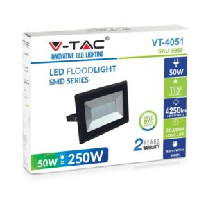 LED Προβολέας 50W Μαύρος V-TAC IP65 110° 4250lm Φυσικό Λευκό 4000K – 5959