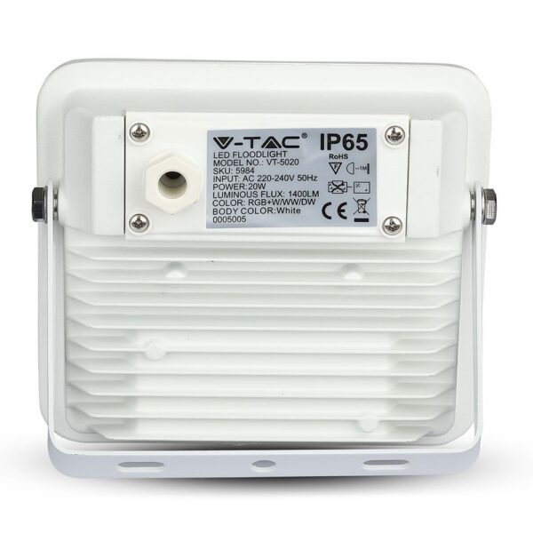 LED Προβολέας 20W Λευκός Ασύρματος Bluetooth V-TAC IP65 100° 1400lm RGB+3000K-6400K – 5984