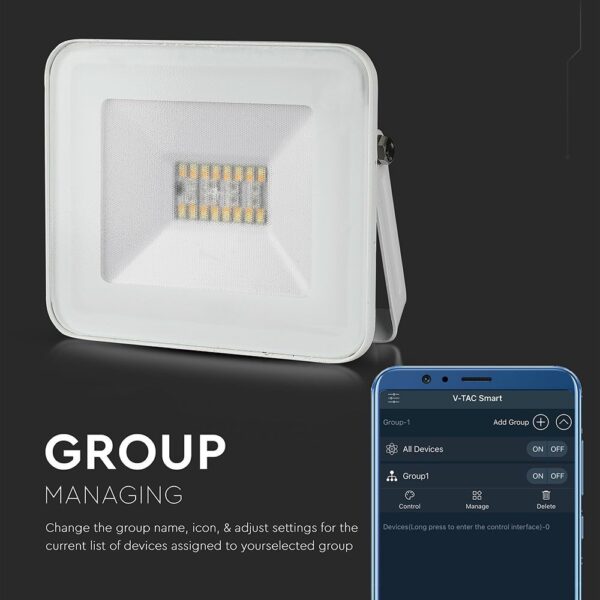LED Προβολέας 20W Λευκός Ασύρματος Bluetooth V-TAC IP65 100° 1400lm RGB+3000K-6400K – 5984