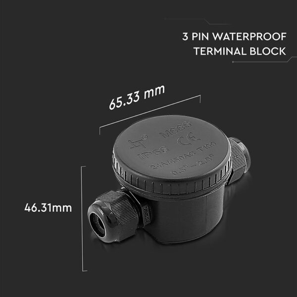 Αδιάβροχο IP66 κουτί διακλάδωσης 3 Pin μαύρο V-TAC – 5987