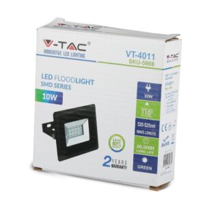 LED Προβολέας 10W Μαύρος V-TAC IP65 110° Πράσινο – 5988