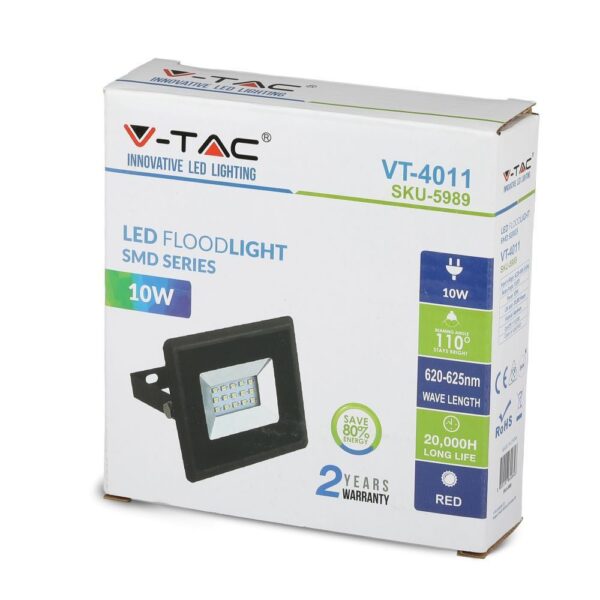 LED Προβολέας 10W Μαύρος V-TAC IP65 110° Κόκκινο – 5989