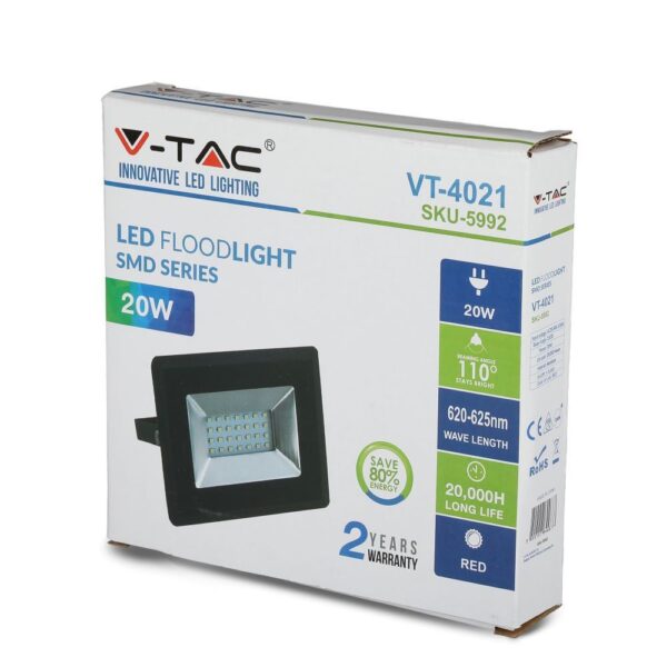 LED Προβολέας 20W Μαύρος V-TAC IP65 110° Κόκκινο – 5992