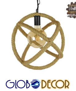 GloboStar® BALANCE 01596 Vintage Κρεμαστό Φωτιστικό Οροφής Μονόφωτο 1 x E27 Μπεζ Μεταλλικό με Σχοινί Φ35 x Υ36.5cm
