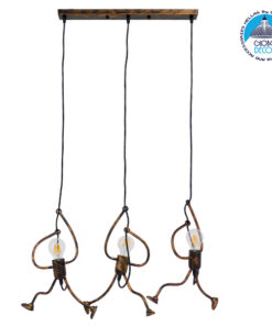 GloboStar® LITTLE MAN 00979 SET Μοντέρνο Κρεμαστό Φωτιστικό Οροφής Τρίφωτο 3 x E27 Καφέ Σκουριά Μεταλλικό Μ70 x Π10 x Υ105cm