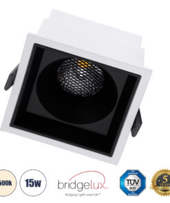 GloboStar® PLUTO-B 60276 Χωνευτό LED Spot Downlight TrimLess Μ10.4xΠ10.4cm 15W 1950lm 38° AC 220-240V IP20 Μ10.4 x Π10.4 x Υ6.5cm – Τετράγωνο – Λευκό με Μαύρο Κάτοπτρο & Anti-Glare HoneyComb – Φυσικό Λευκό 4500K – Bridgelux COB – 5 Years Warranty